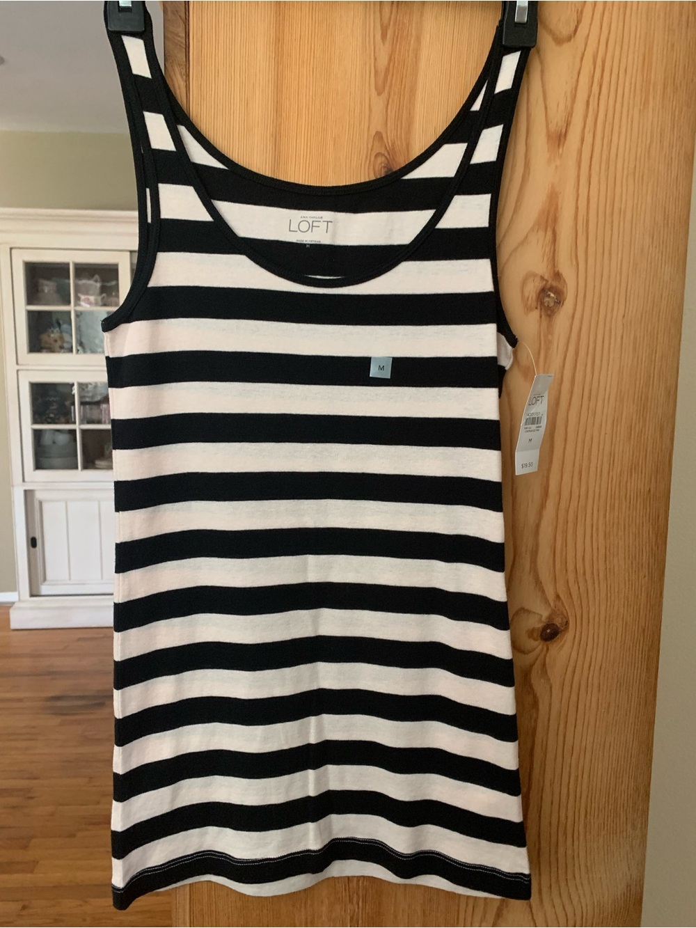 LOFT Black & Blush Pink Striped Scoop Neck Tank